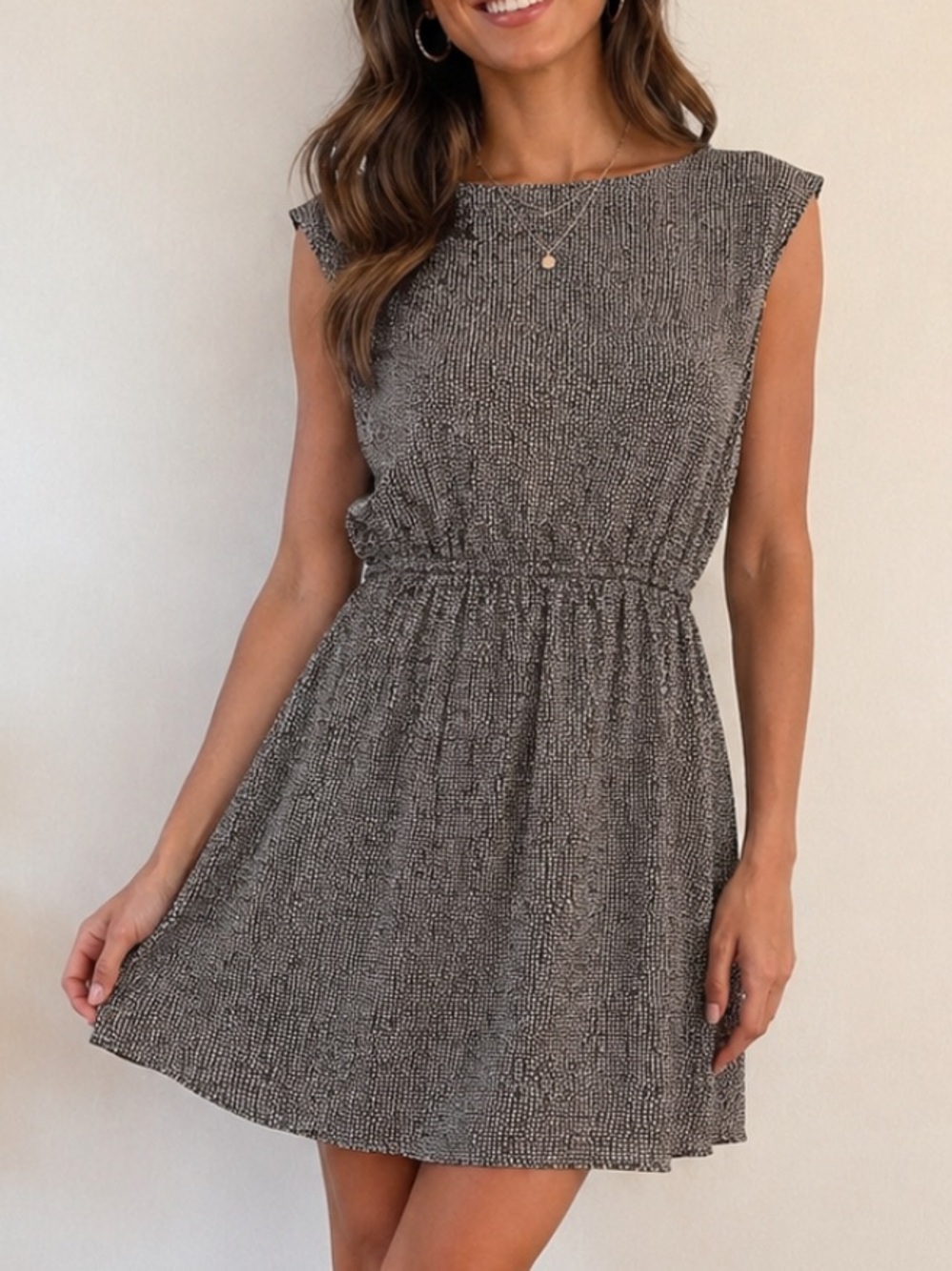 Zara Basic Polka Dot Sleeveless Fit & Flare Dress XS Brown Mini Minimalist